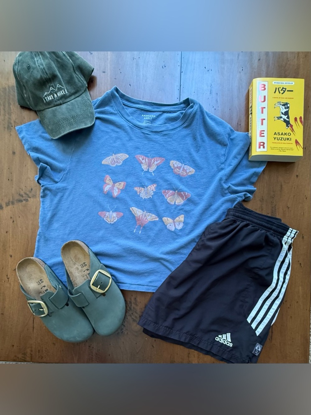 90s Aesthetic Granola Girl Cropped Boxy Blue Butterfly Graphic Tee
